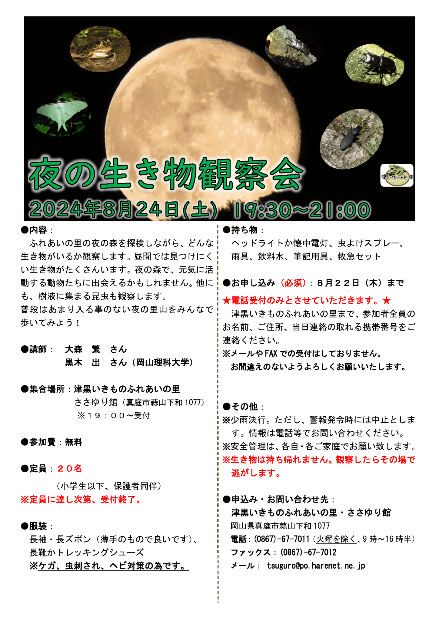 夜の生き物観察会　いきものふれあいの里