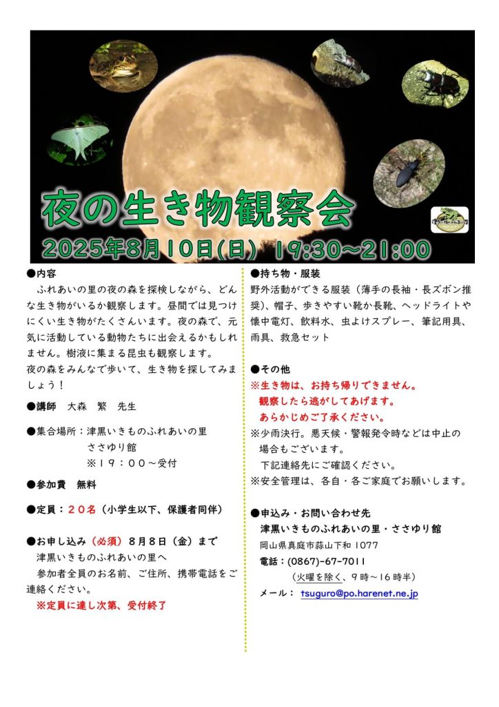 夜の生き物観察会　いきものふれあいの里