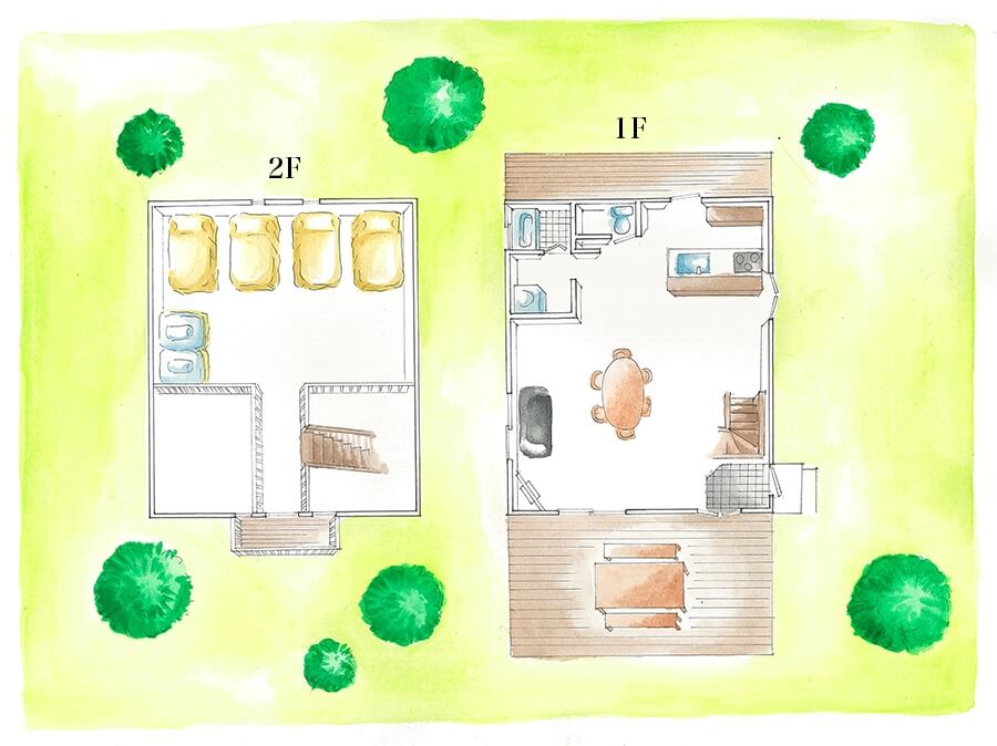コテージ・セピアの間取り図｜定員6名対応の一棟貸しログハウス